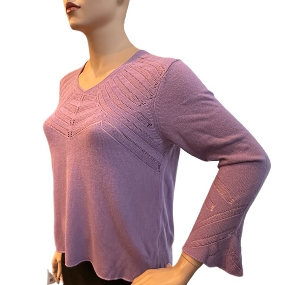 Emme Lightweight Allure Sweater Plus Size 2 Lilac V Neck Crocheted Details NWT - Picture 11 of 16